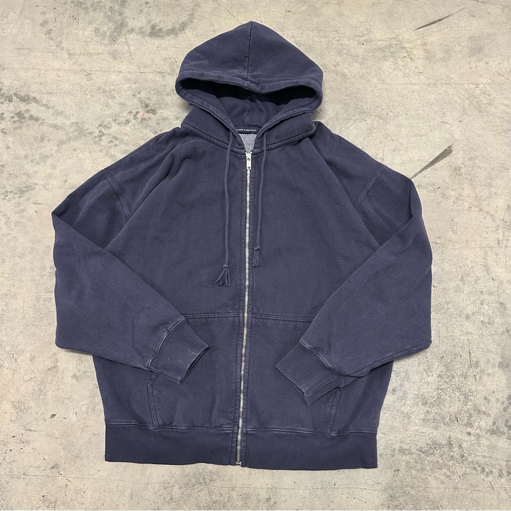 Brandy Melville Hoodie Sweatshirt Zip Blue Oversized Heavy Duty Jacket One Size